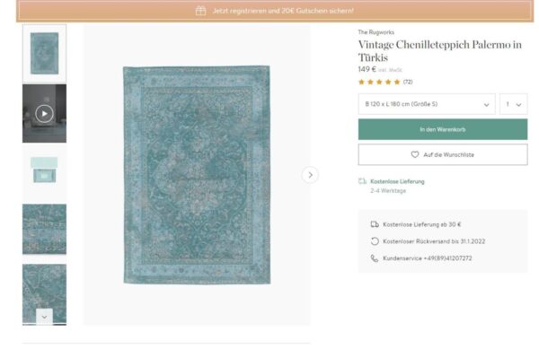 WESTWING PALERMO Dywan bawełniany szenilowy orientalny perski w stylu VINTAGE turkusowy niebieski zielony 120x180 cm - obrazek 13