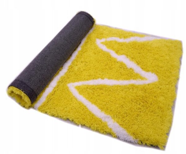 Puszysty gęsty dywan VELVET YELLOW shaggy kanarkowy żółty z białym wzorem 120x170 cm - obrazek 6