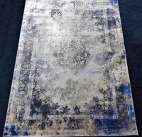 NOWOCZESNY, LŚNIĄCY, BAROKOWY DYWAN GLAMOUR DO SALONU, SYPIALNI, BIURA w postarzanym stylu vintage. Beżowy złoty niebieski 160x220 cm - obrazek 6