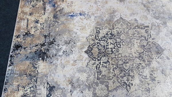NOWOCZESNY, LŚNIĄCY, BAROKOWY DYWAN GLAMOUR DO SALONU, SYPIALNI, BIURA w postarzanym stylu vintage. Beżowy złoty niebieski 160x220 cm - obrazek 8