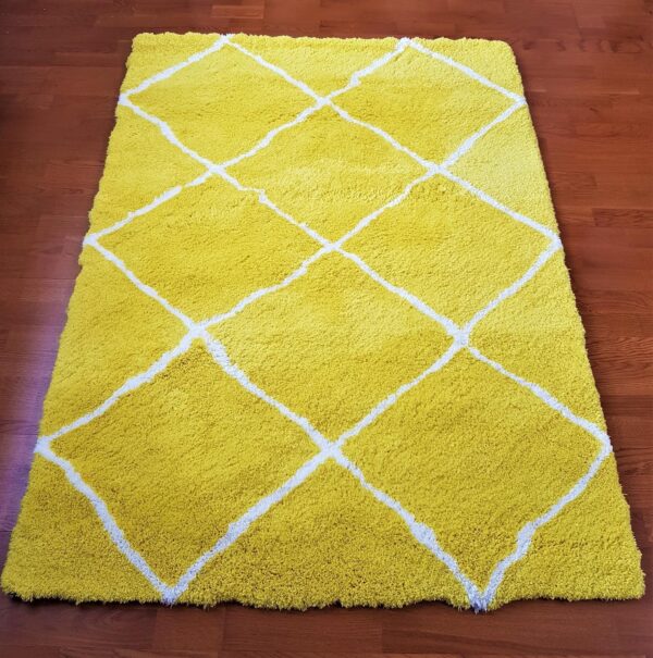 Puszysty gęsty dywan VELVET YELLOW shaggy kanarkowy żółty z białym wzorem 120x170 cm - obrazek 9
