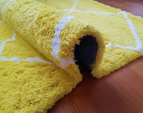 Puszysty gęsty dywan VELVET YELLOW shaggy kanarkowy żółty z białym wzorem 120x170 cm - obrazek 2