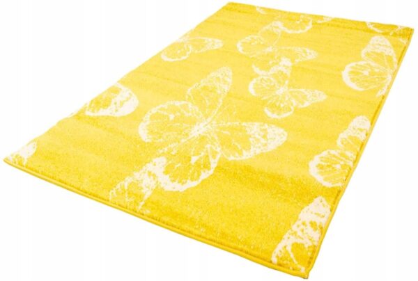 CARPET CITY MODA Z MOTYLAMI Nowoczesny dywan pokojowy z krótkim włosiem żółty biały 160x230 cm - obrazek 7