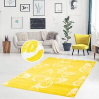 CARPET CITY MODA Z MOTYLAMI Nowoczesny dywan pokojowy z krótkim włosiem żółty biały 160x230 cm - obrazek 4