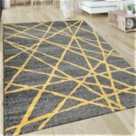PACO HOME PATTERN Nowoczesny dywan do salonu szary żółty w przecinające się, nieregularne linie 200x290 cm
