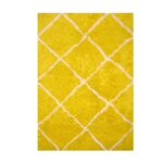 Puszysty gęsty dywan VELVET YELLOW shaggy kanarkowy żółty z białym wzorem 120x170 cm