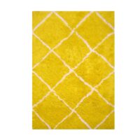 Puszysty gęsty dywan VELVET YELLOW shaggy kanarkowy żółty z białym wzorem 120x170 cm
