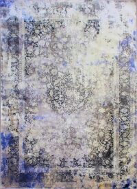 NOWOCZESNY, LŚNIĄCY, BAROKOWY DYWAN GLAMOUR DO SALONU, SYPIALNI, BIURA w postarzanym stylu vintage. Beżowy złoty niebieski 160x220 cm - obrazek 5