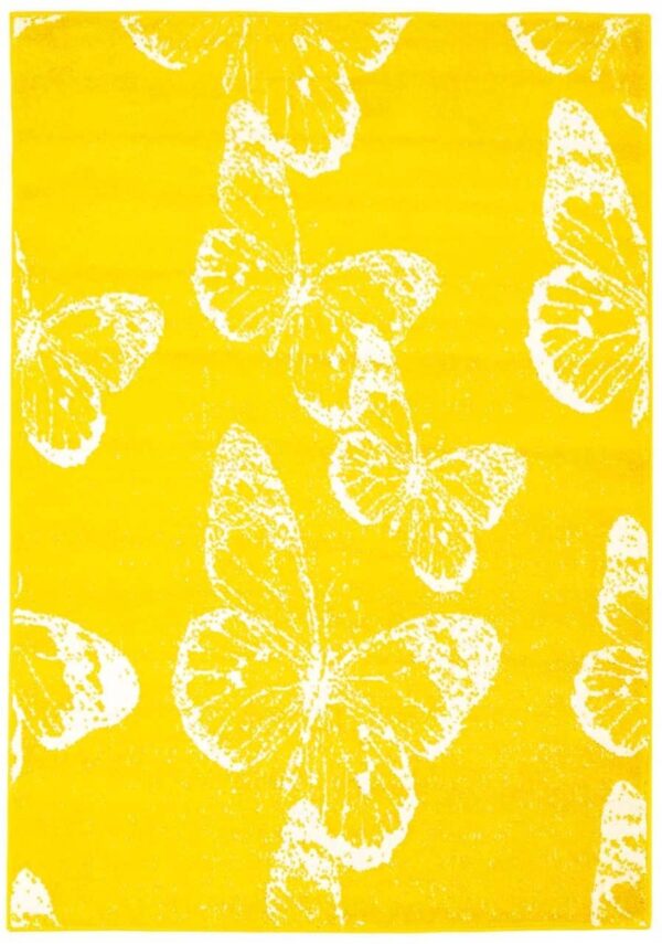 CARPET CITY MODA Z MOTYLAMI Nowoczesny dywan pokojowy z krótkim włosiem żółty biały 160x230 cm - obrazek 8