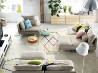 Nowoczesny, designerski dywan IKEA PS z gęstym, grubym włosiem. Kremowy w kolorowe romby140x200 cm - obrazek 4