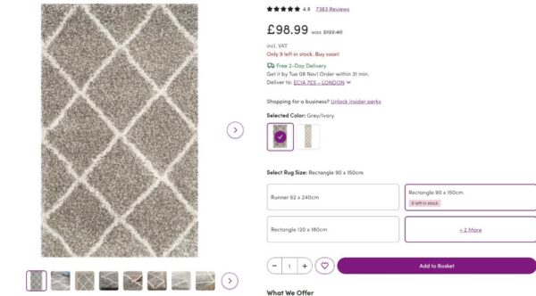 Nowoczesny dywan SAFAVIEH HUDSON SHAG GREY/IVORY w romby szary kremowy 90x150 cm - obrazek 18