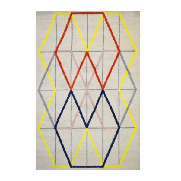 Nowoczesny, designerski dywan IKEA PS z gęstym, grubym włosiem. Kremowy w kolorowe romby140x200 cm - obrazek 17