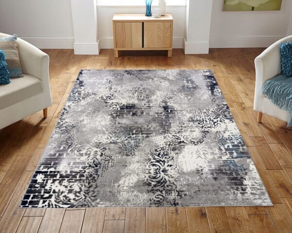 NOWOCZESNY LŚNIĄCY DYWAN W STYLU VINTAGE GLAMOUR do sypialni salonu szary niebieski granatowy WZÓR CEGŁY 160×220 cm - obrazek 4