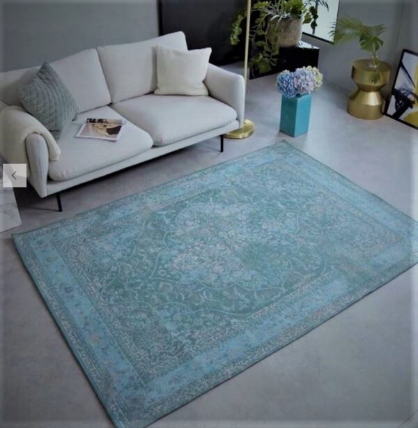 WESTWING PALERMO Dywan bawełniany szenilowy orientalny perski w stylu VINTAGE turkusowy niebieski zielony 120x180 cm - obrazek 2