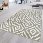NOWOCZESNY GEOMETRYCZNY DYWAN Z KRÓTKIM WŁOSIEM kremowy beżowy w romby PACO HOME STELLA SV 160x220 cm