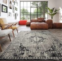 ORIENTALNY DYWAN BELGIJSKI W STYLU VINTAGE z motywem medalionu szary kremowy beżowy VALENCIA 200x290 cm