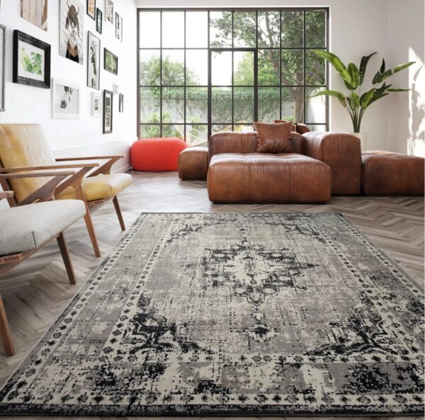 ORIENTALNY DYWAN BELGIJSKI W STYLU VINTAGE z motywem medalionu szary kremowy beżowy VALENCIA 200x290 cm - obrazek 13