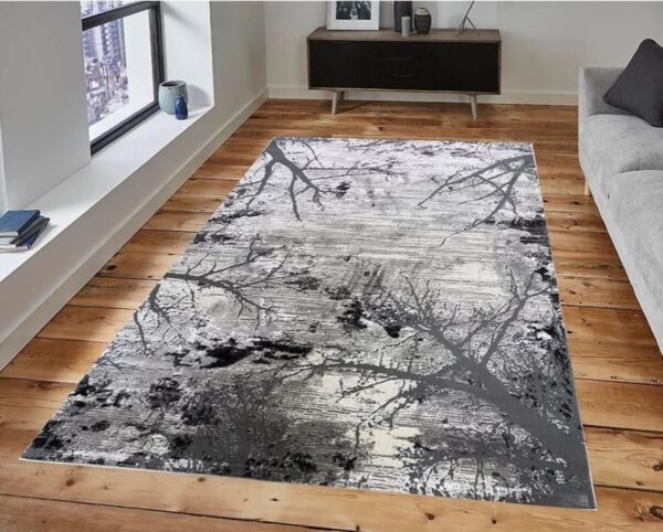Nowoczesny, strukturalny dywan w stylu LOFT w odcieniach szarości i czerni. Motyw gałęzi - obrazek 3