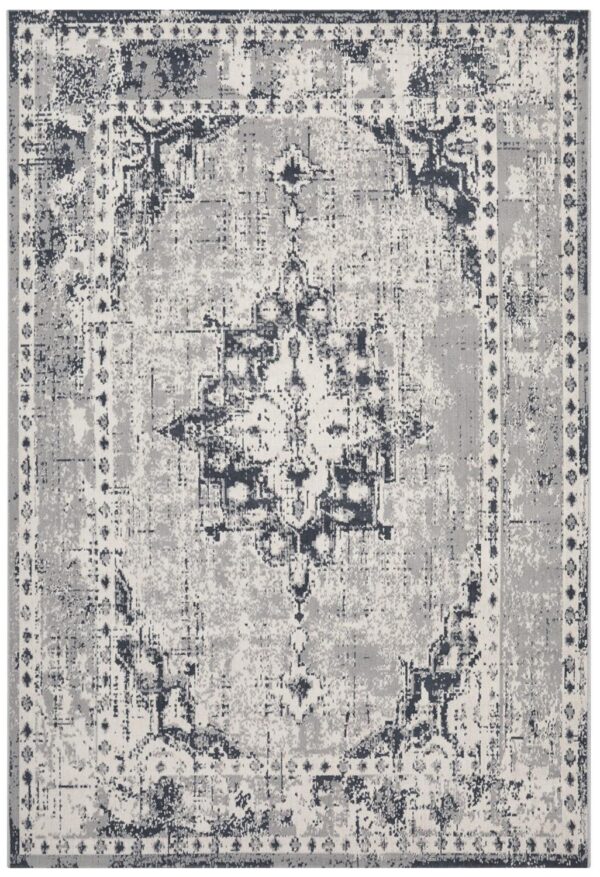 ORIENTALNY DYWAN BELGIJSKI W STYLU VINTAGE z motywem medalionu szary kremowy beżowy VALENCIA 200x290 cm - obrazek 2