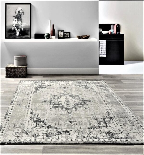 ORIENTALNY DYWAN BELGIJSKI W STYLU VINTAGE z motywem medalionu szary kremowy beżowy VALENCIA 200x290 cm - obrazek 8