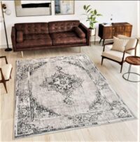 Nowoczesny, orientalny dywan belgijski w postarzanym stylu VINTAGE MANDALA MEDALION kremowy, beżowy, szary 200x290 cm - obrazek 2