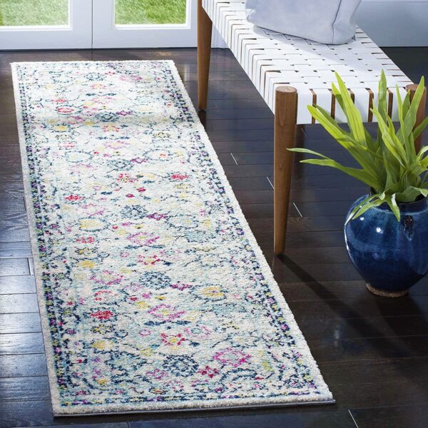 ORIENTALNY VINTAGE BIEGACZ DYWAN CHODNIK BIEŻNIK jasny szary niebieski fuksja SAFAVIEH MADISON 62x240 cm - obrazek 8