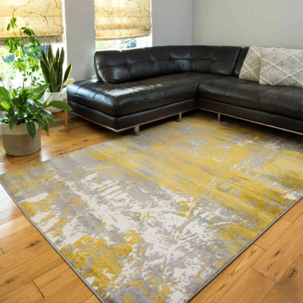 KUKOON RUGS ENZO nowoczesny, abstrakcyjny dywan do salonu MAZY złoty biały szary 190x290 cm - obrazek 2