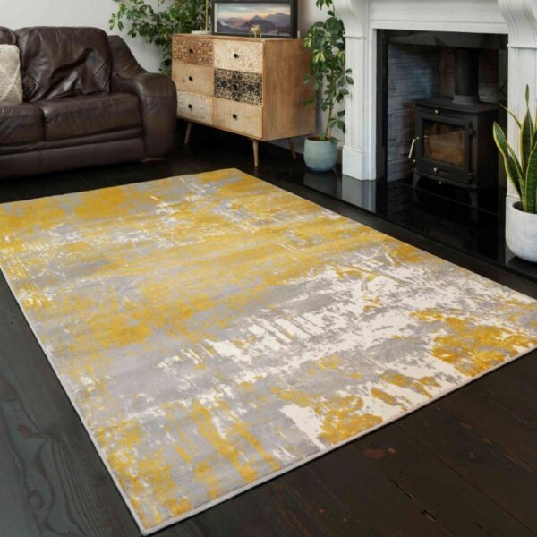 KUKOON RUGS ENZO nowoczesny, abstrakcyjny dywan do salonu MAZY złoty biały szary 190x290 cm - obrazek 3