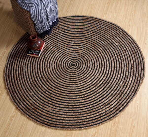 OKRĄGŁY INDYJSKI dywan naturalny, pleciony GOODWEAVE wykonany z juty i bawełny beżowy czarny 150x150 cm - obrazek 2