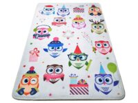 PLUSZOWY PUSZYSTY dywan antypoślizgowy dla dzieci KOLOROWY WZÓR W ZIMOWE SÓWKI na białym tle 140x200 cm - obrazek 5