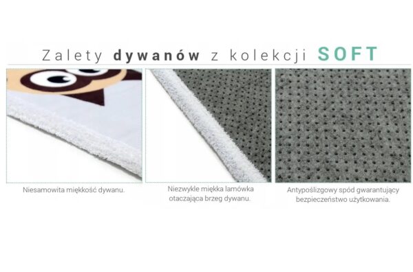 PLUSZOWY PUSZYSTY dywan antypoślizgowy dla dzieci KOLOROWY WZÓR W ZIMOWE SÓWKI na białym tle 140x200 cm - obrazek 13
