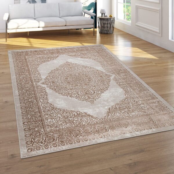 ELEGANCKI LŚNIĄCY DYWAN BAROKOWY z mandalą w stylu glamour, kremowy, beżowy, brązowy 160x220 cm - obrazek 3