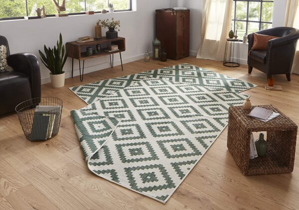 BOUGARI MALTA nowoczesny, dwustronny dywan uniwersalny KREMOWY ZIELONY IKAT 160x230 cm - obrazek 11