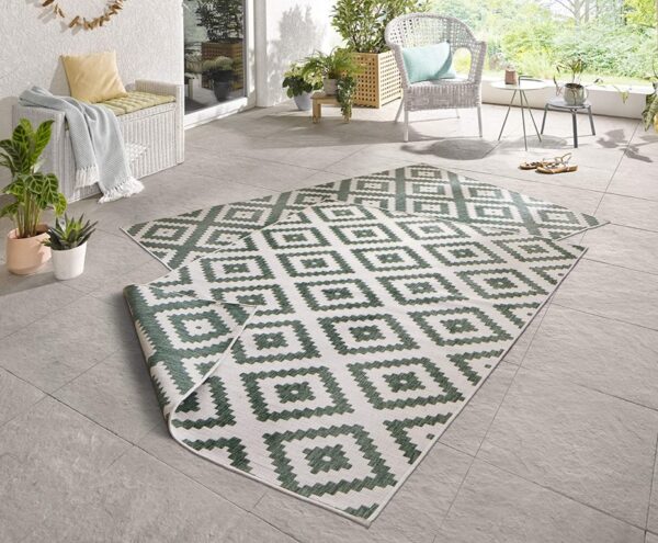 BOUGARI MALTA nowoczesny, dwustronny dywan uniwersalny KREMOWY ZIELONY IKAT 160x230 cm - obrazek 4