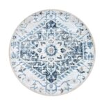 ORIENTALNY OKRĄGŁY DYWAN DO SALONU z mandalą w postarzanym stylu VINTAGE niebieski kremowy beżowy 200x200 cm