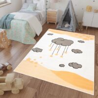 NOWOCZESNY KOLOROWY dywan dziecięcy żółty kremowy szary CHMURKI GWIAZDKI dla chłopczyka dla dziewczynki 160x220 cm