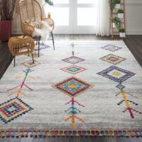 ETNICZNY PLEMIENNY DYWAN NOWOCZESNY Z FRĘDZLAMI kolorowy kremowy szary NOURISON NOMAD 200x290 cm