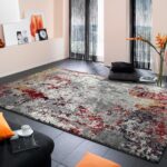 NOWOCZESNY ABSTRAKCYJNY STRUKTURALNY dywan podłogowy chodnik biegacz bieżnik OCI HIGH&LOW EIGHT czerwony żółty szary 80x300 cm