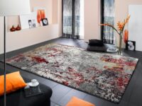 NOWOCZESNY ABSTRAKCYJNY STRUKTURALNY dywan podłogowy chodnik biegacz bieżnik OCI HIGH&LOW EIGHT czerwony żółty szary 80x300 cm