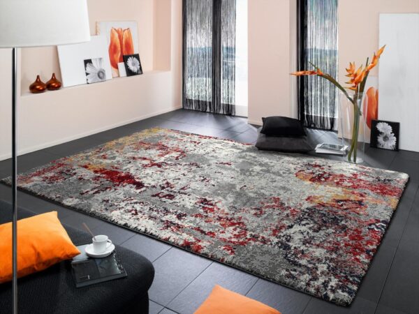 NOWOCZESNY ABSTRAKCYJNY STRUKTURALNY dywan podłogowy chodnik biegacz bieżnik OCI HIGH&LOW EIGHT czerwony żółty szary 80x300 cm - obrazek 13