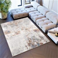 IMPRESIONISTYCZNY NOWOCZESNY DYWAN DO SALONU miekki lśniacy włos w stylu glamour szary pomarańczowy kremowy niebieski TAPISO VENEZIA 200x300 cm - obrazek 2