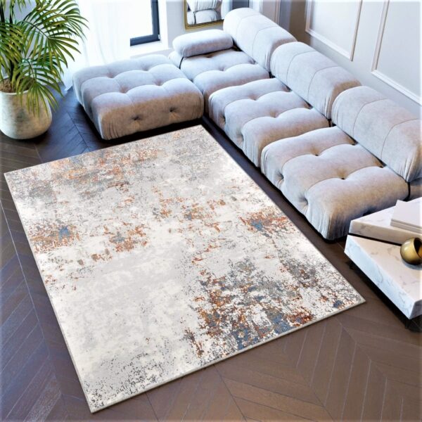 IMPRESIONISTYCZNY NOWOCZESNY DYWAN DO SALONU miekki lśniacy włos w stylu glamour szary pomarańczowy kremowy niebieski TAPISO VENEZIA 200x300 cm - obrazek 2