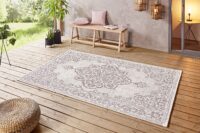 ORIENTALNY DYWAN TKANY NA PŁASKO SZNURKOWY MANDALA kremowy różowy fioletowy NORTHRUGS TILOS 160x230 cm - obrazek 2