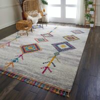 ETNICZNY PLEMIENNY DYWAN NOWOCZESNY Z FRĘDZLAMI kolorowy kremowy szary NOURISON NOMAD 200x290 cm - obrazek 7