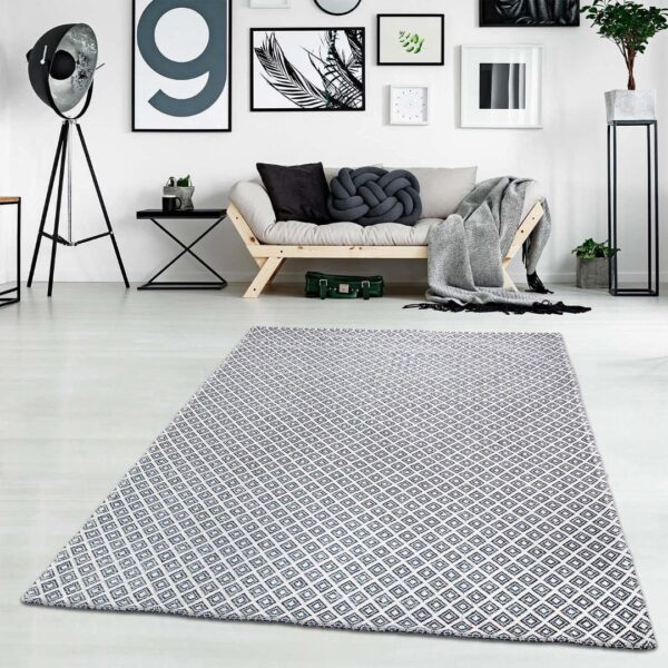 NATURALNY DYWAN BAWEŁNIANY w stylu boho skandi jasny szary niebieski granatowy CARPET CITY COTTON GREY NAVY 130x190 cm - obrazek 2