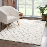 NOWOCZESNY GEOMETRYCZNY DYWAN SHAGGY PODŁOGOWY kremowy szary w romby CARPET CITY FOCUS 140x200 cm
