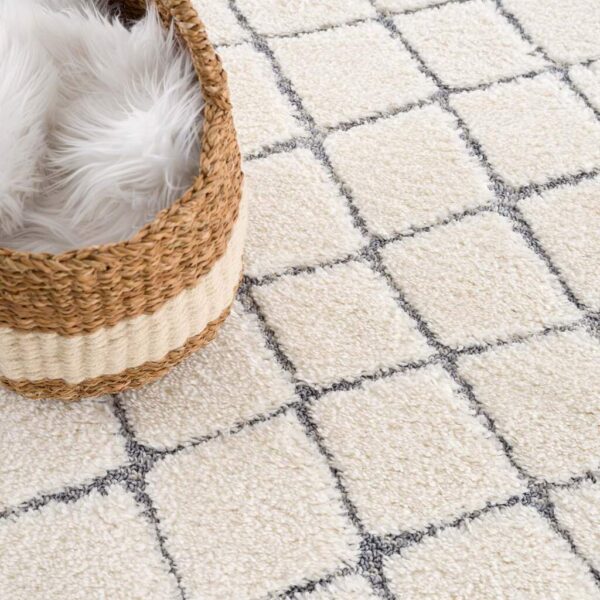 NOWOCZESNY GEOMETRYCZNY DYWAN SHAGGY PODŁOGOWY kremowy szary w romby CARPET CITY FOCUS 140x200 cm - obrazek 2