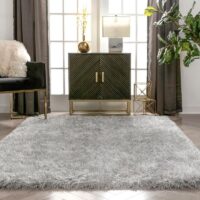NOWOCZESNY GŁADKI LŚNIĄCY ELEGANCKI DYWAN SHAGGY PREMIUM DO SALONU srebrny szary WELL WOVEN KUKI SILVER 160x220 cm - obrazek 8