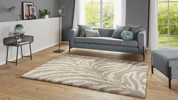 PUSZYSTY DYWAN Z DŁUGIM WŁOSIEM wzór zebry kremowy beżowy szczególnie miękki MINT RUGS ALLURE DESERT 120x170 cm - obrazek 2