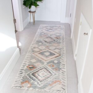 NOWOCZESNY ETNICZNY DYWAN KOLOROWY PASTELOWY chodnik biegacz bieżnik w stylu boho KUKOON RUGS ABELLA 70x240 cm